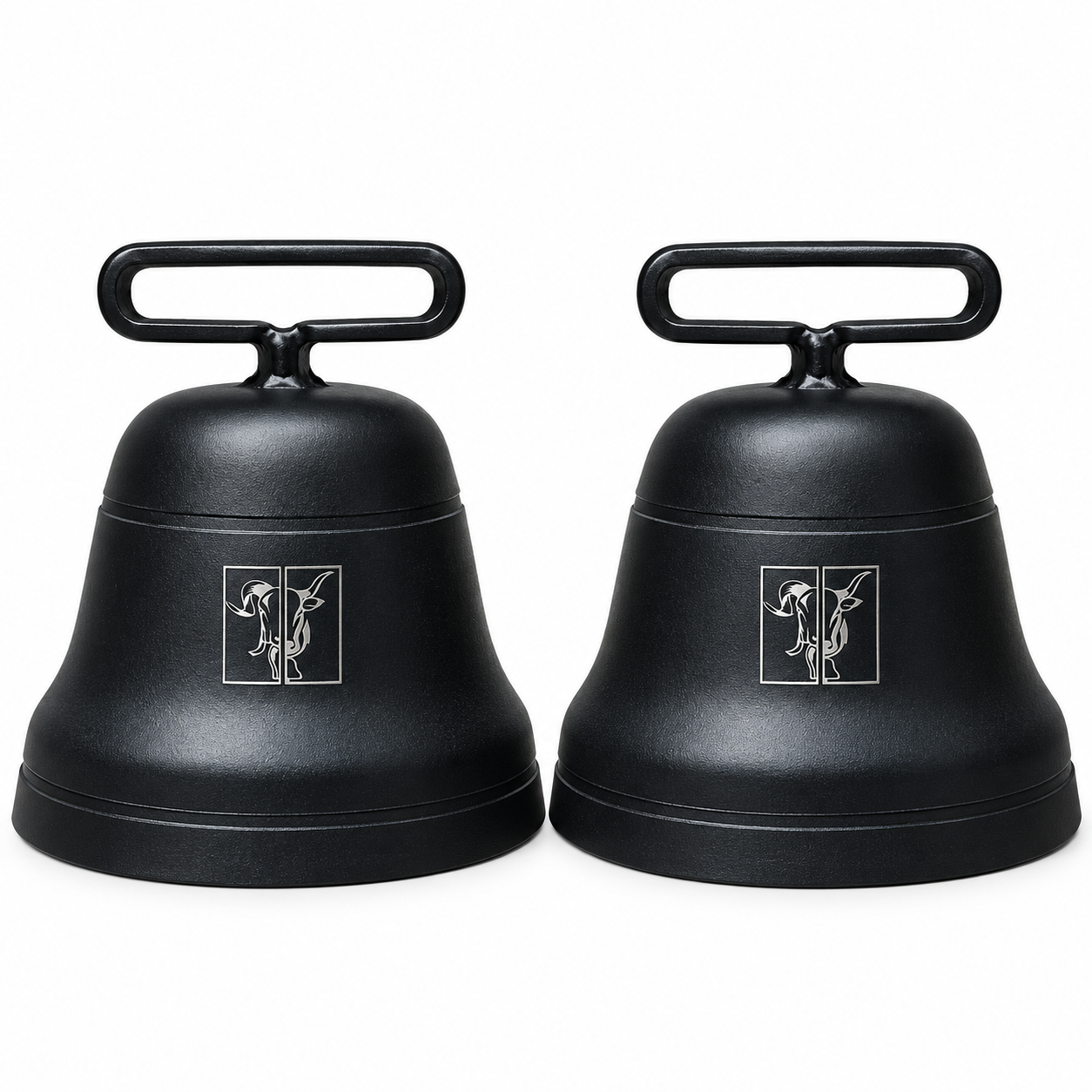 27 Matte Black Powder-Coated Livestock Cow Bell Pair with Laser Engraving - Image 1