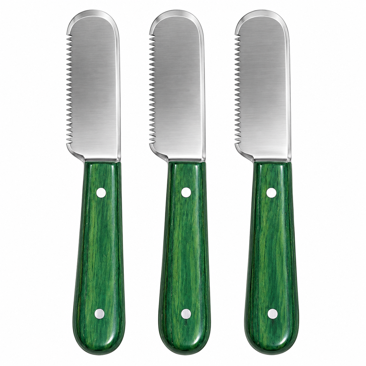 4 (3) Professional Pet Grooming Coarse Stripping Knife Set with Green Wooden Handles - Image 1