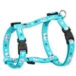 Cute Puppy & Paw Printed Aqua Dog Harness