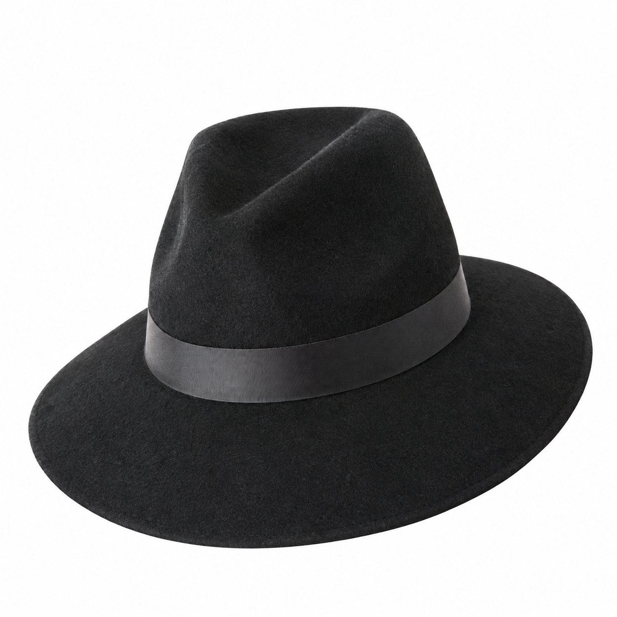 HC (8) Classic Black Wool Felt Fedora Hat with Ribbon Band - Image 1