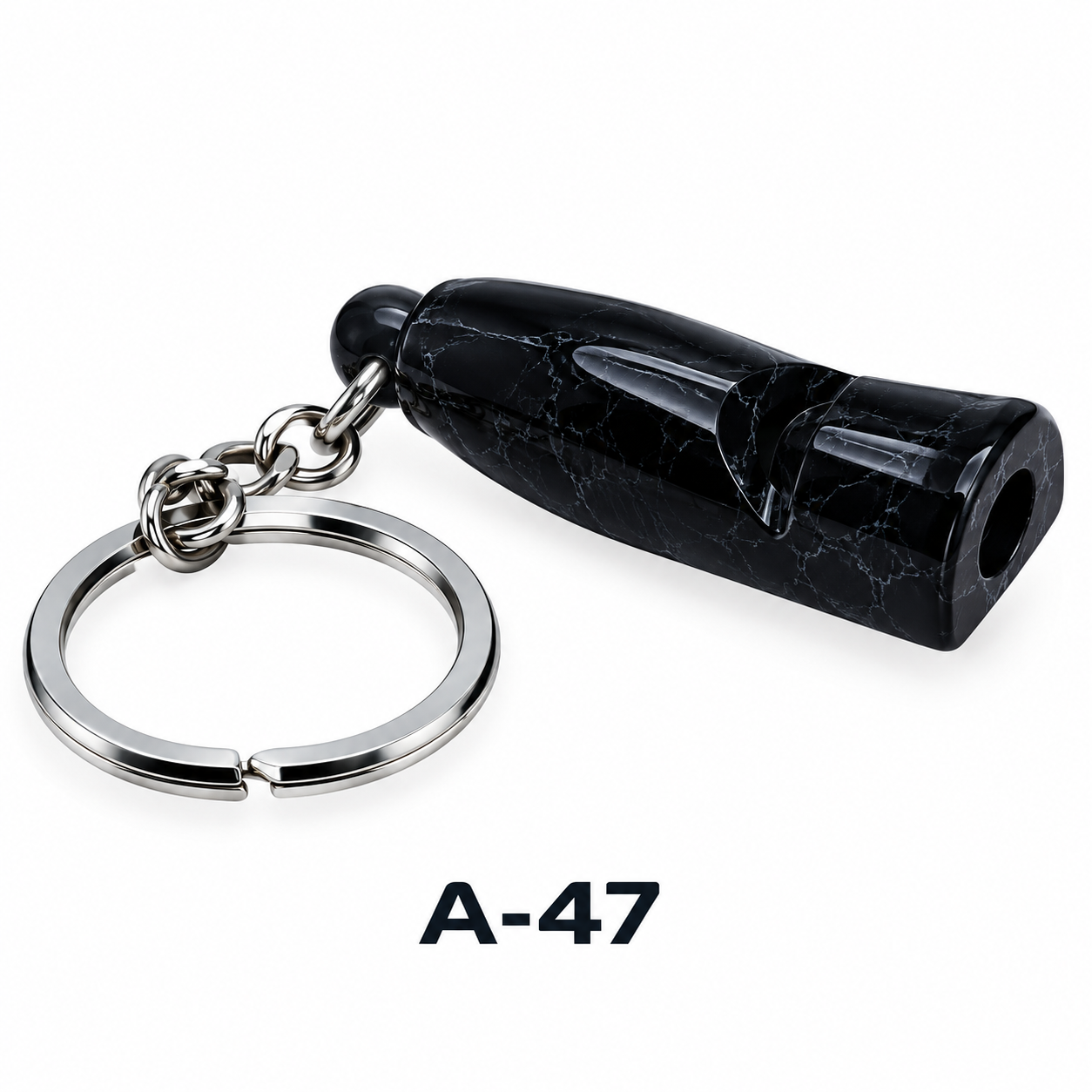 ac (9) Compact Black Marble Acrylic Whistle Keychain (Model A-47) - Image 1