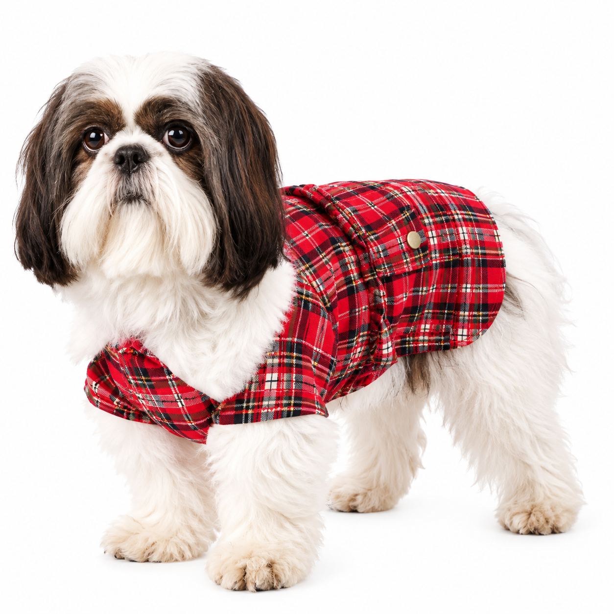 dc (4) Classic Red Plaid Dog Shirt Jacket with Pocket - Image 1