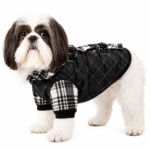 Quilted Winter Dog Harness Jacket with Plaid Sleeves