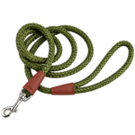 Olive Green Braided Rope Dog Leash with Genuine Leather Accents
