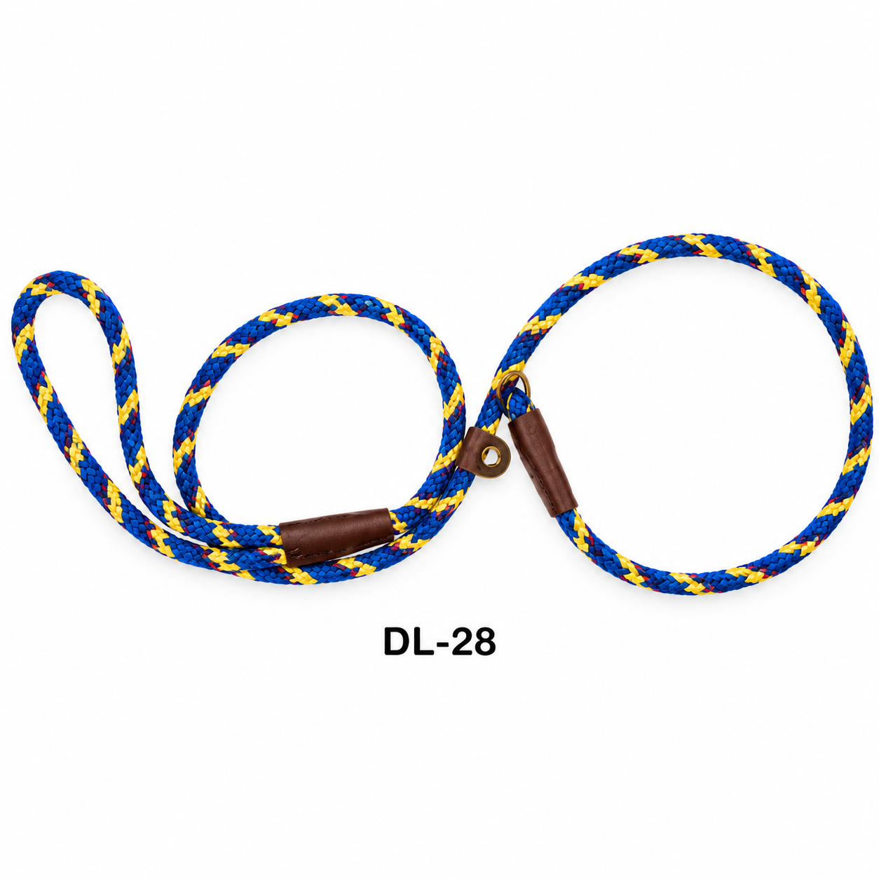 dl (6) Multicolor Braided Nylon Slip Rope Dog Leash with Leather Accents - Image 1