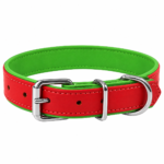 Premium Red & Green Leather Dog Collar